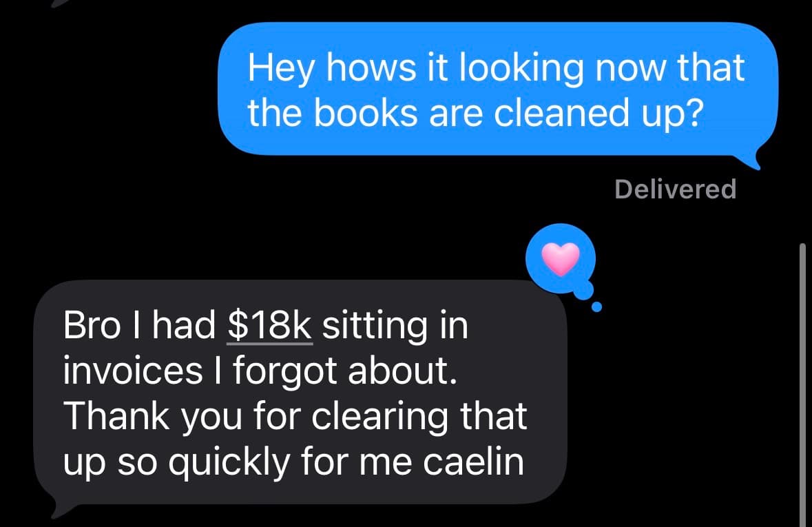 HVAC owner message about $18k in forgotten invoices found after cleanup